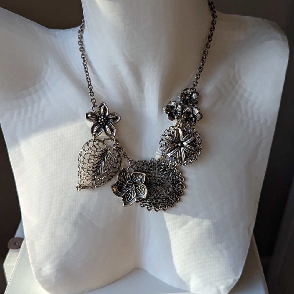 SOLD! Floral Silver Necklace